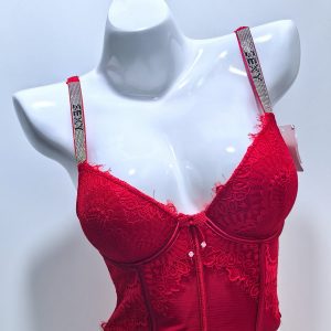 RED SATIN CORSET DETAIL BLING STRAP CROP TOP