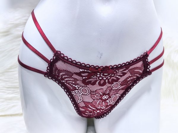 Maroon Women's Lace Strappy Underwear G-String